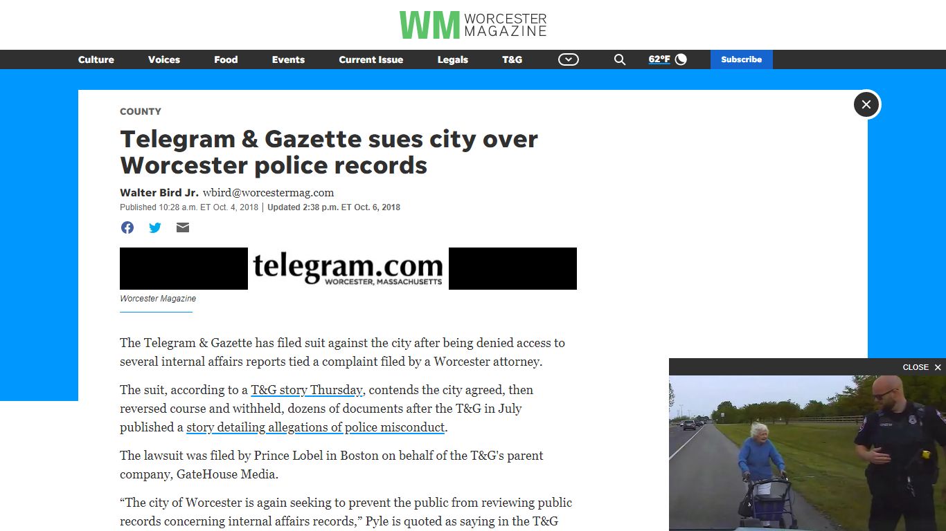 Telegram & Gazette sues city over Worcester police records