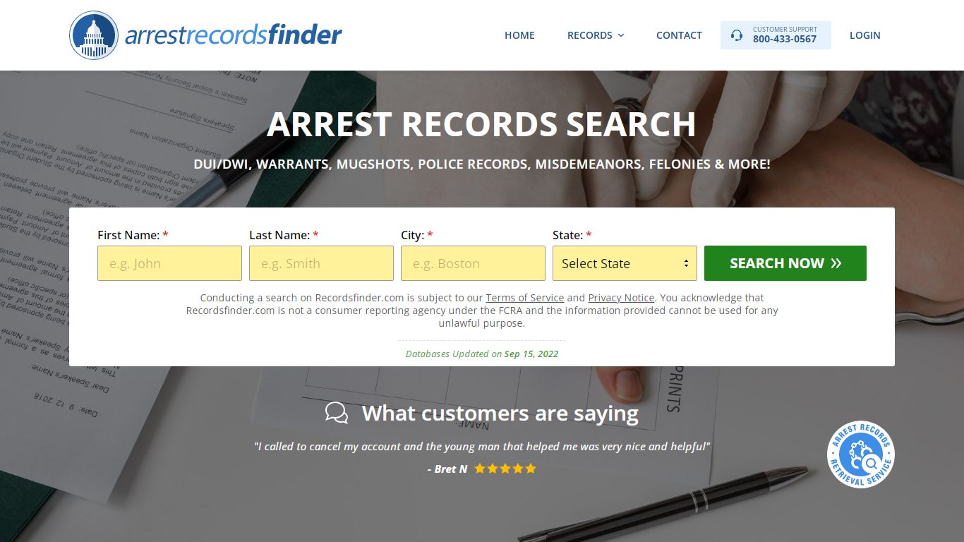 Arrest Records Search - Recordsfinder.com